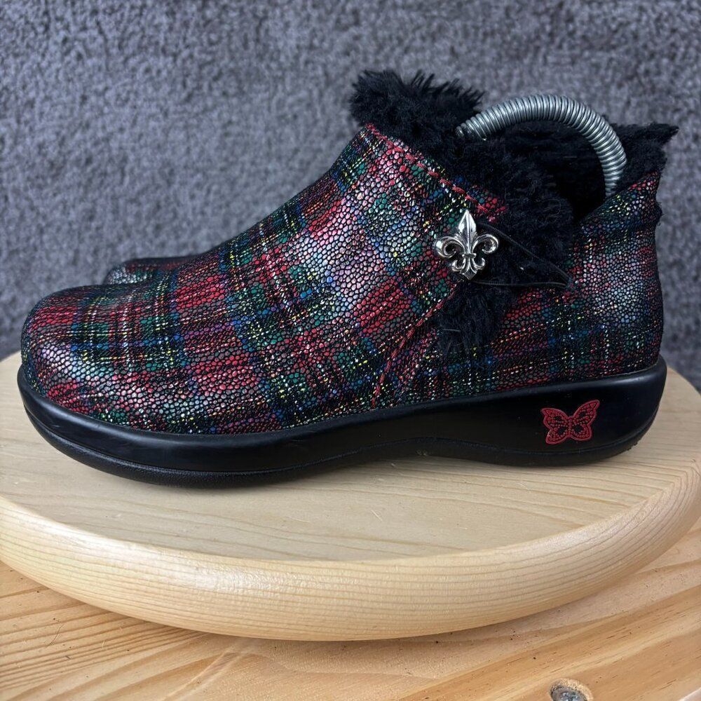 Alegria Ankle Boots Meri Womens 7.5 Wide Tartan Plaid Faux Fur Winter Booties
